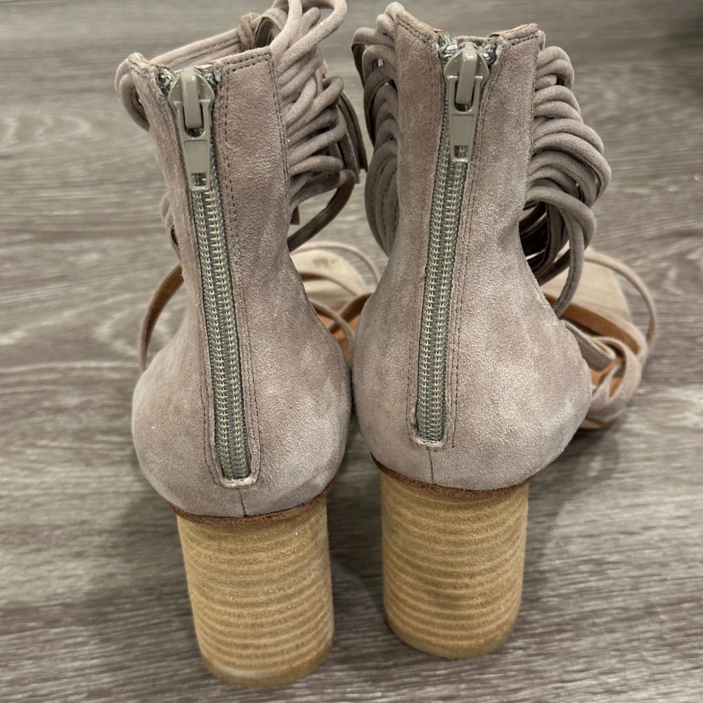 Jeffrey Campbell Despina Taupe Suede Strappy Tassel Block Heel 9.5 Boho Festival - Picture 6 of 12